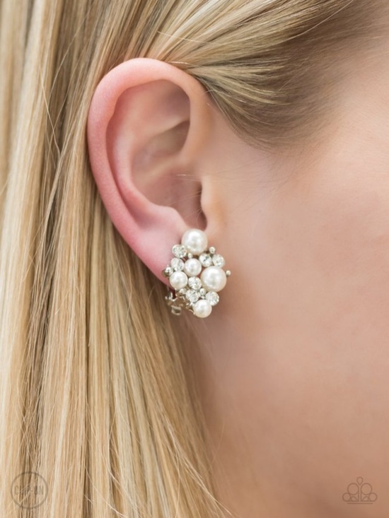 paparazzi Jewelry - 🍒Classic Bridal Pearl & Crystal Cluster Clip On Earrings